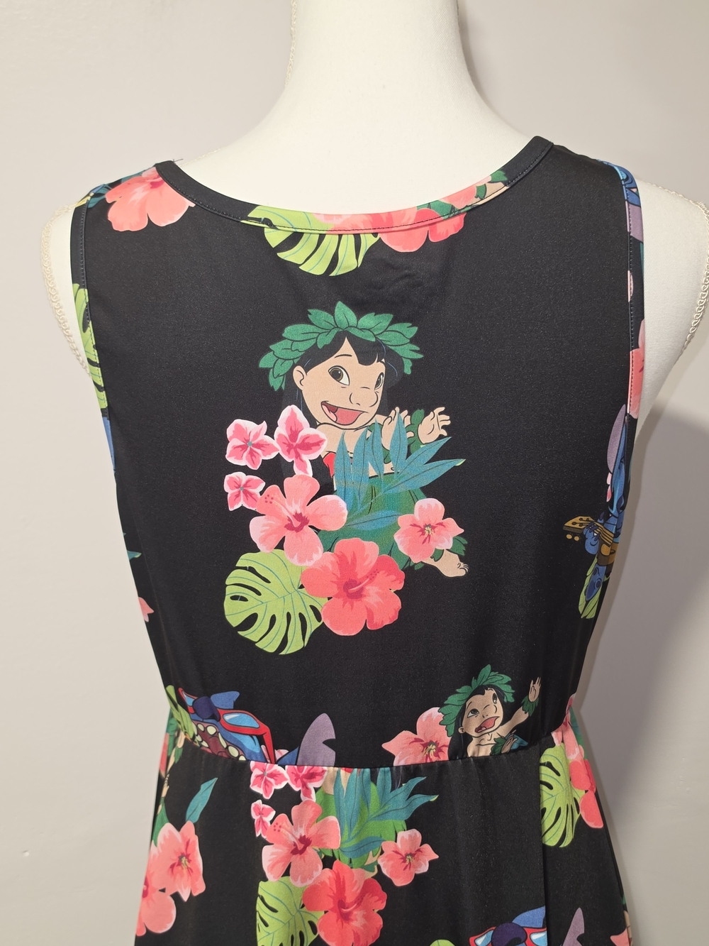 Disney Lilo & Stitch Black Tropical Scoop Neck Stretchy Mini Dress Womens XL - Picture 5 of 7